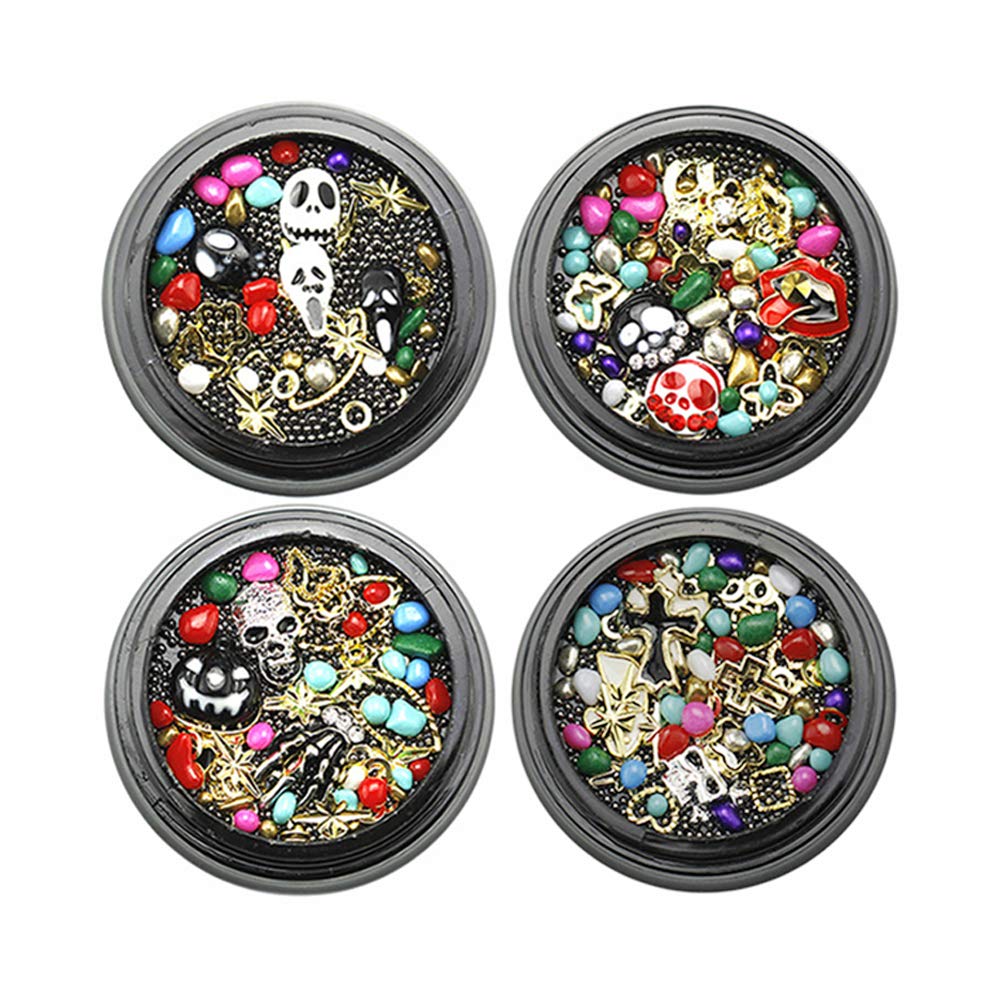 3D Metal Nail Studs - Skull Rhinestone Nail Art for Halloween & Christmas DIY - 4 Styles Set