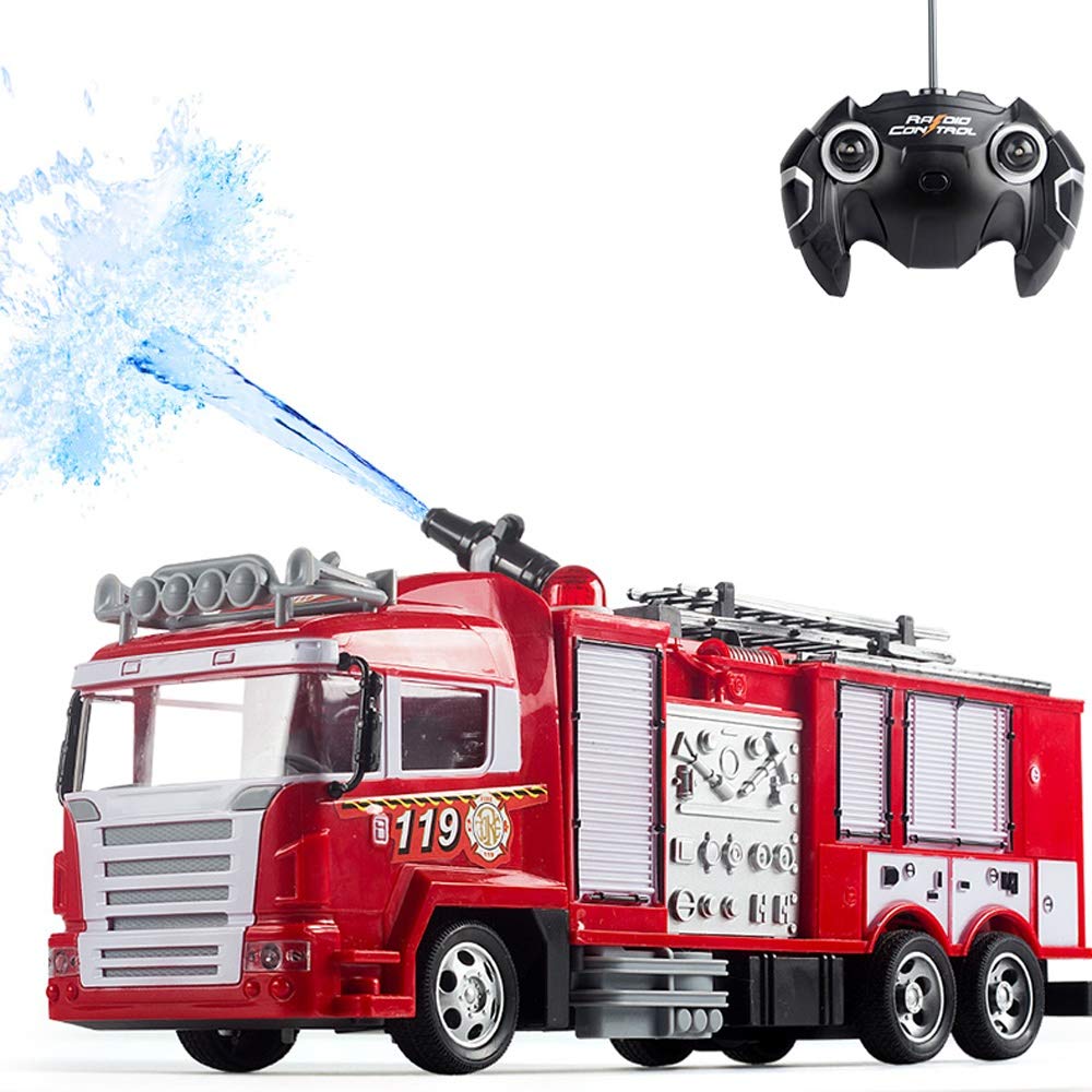 LLQAI Remote Control Fire Truck Toy with Ladder Lift & Water Sprinkler - RC Engineering Fire Rescue Vehicle Model for Boys - Perfect for Pretend Play, Outdoor Adventures & STEM Learning