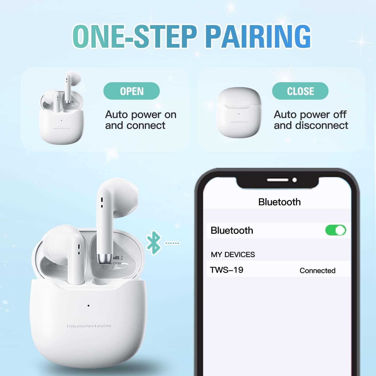 True Wireless Earbuds Bluetooth 5.3 with Microphone, Noise Cancelling Wireless Headphones with Deep Bass & Charging Case for iPhone Android - Perfect for Workouts, Running, Gym & Commuting