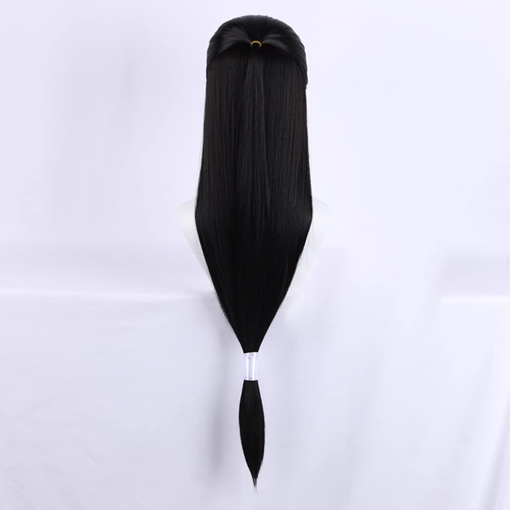 Anime Zhuge Kongming Black Long Wig with Ribbon - Perfect for Halloween Cosplay, Party Costume, and Anime Convention Accessories