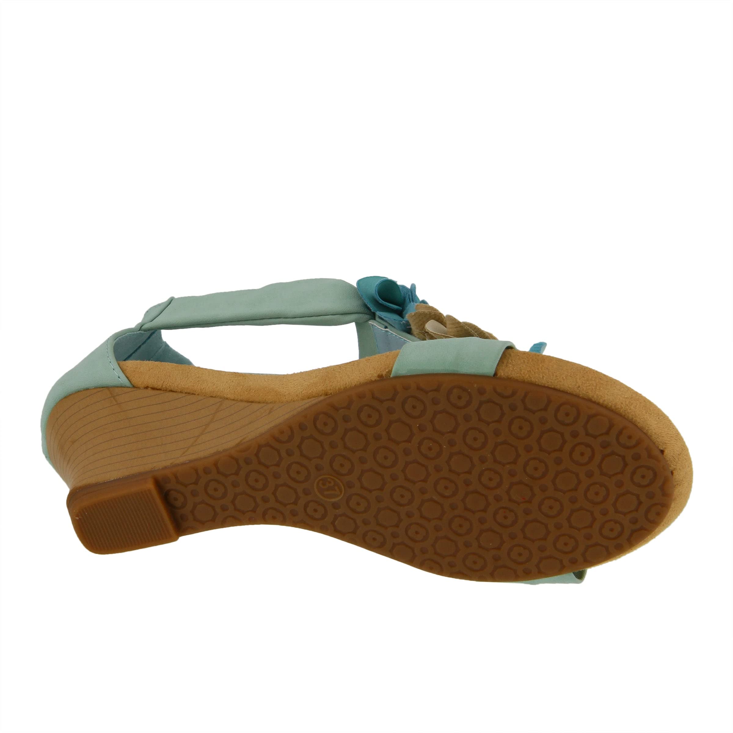 PATRIZIA Women's HARLEQUIN T-Strap Wedge Sandals with Floral Accents - Comfortable Back Zipper Design & Cushioned Footbed | Perfect for Summer Outfits, Beach Vacations & Casual Occasions