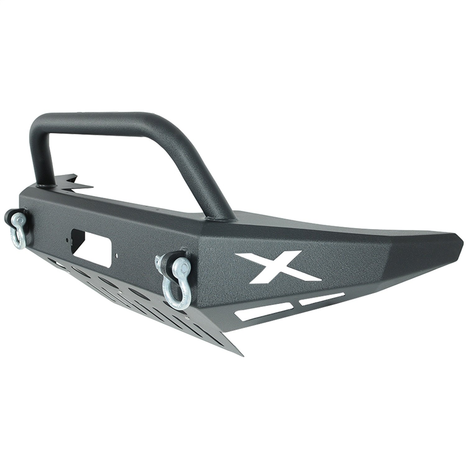 57-0402 Heavy Duty Front LED Winch Bumper for Jeep Wrangler & Off-Road Trucks - Black Powder Coated Steel Construction - Perfect for Off-Roading, Rock Crawling & Trail Adventures