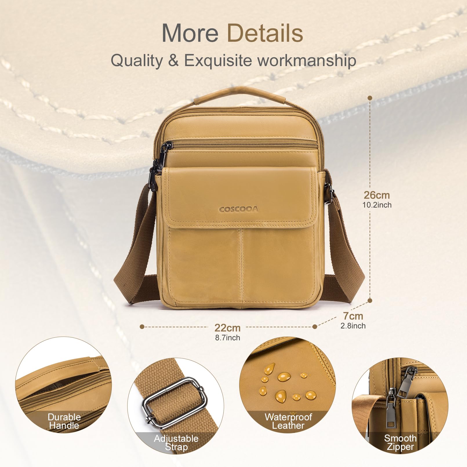 Premium Men's Leather Crossbody Shoulder Bag - Stylish Messenger Satchel for Travel, Work & Everyday Use - Durable Handbag for Business Commute & Weekend Outings