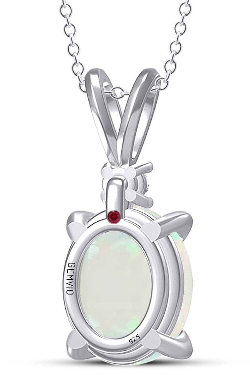 7X9MM Oval Cut Natural Opal & Diamond Teardrop Solitaire Pendant Necklace for Women - 14K Gold Over Sterling Silver, 18
