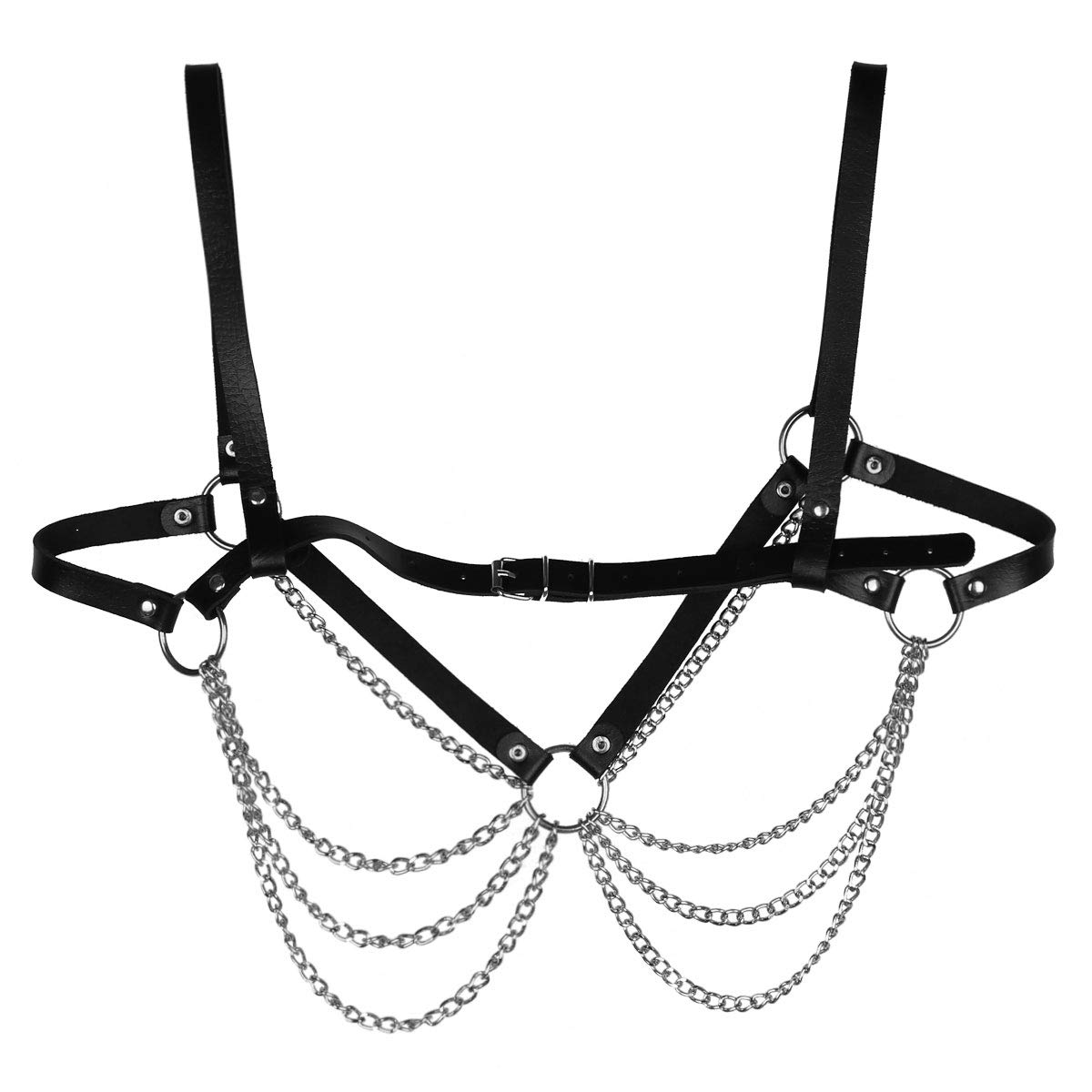 Punk Waist Belt Body Chain - PU Leather Chest Harness with Metal O-Rings & Tassel Chains - Gothic Fashion Accessory for Women - Perfect for Music Festivals, Rave Outfits & Edgy Street Style