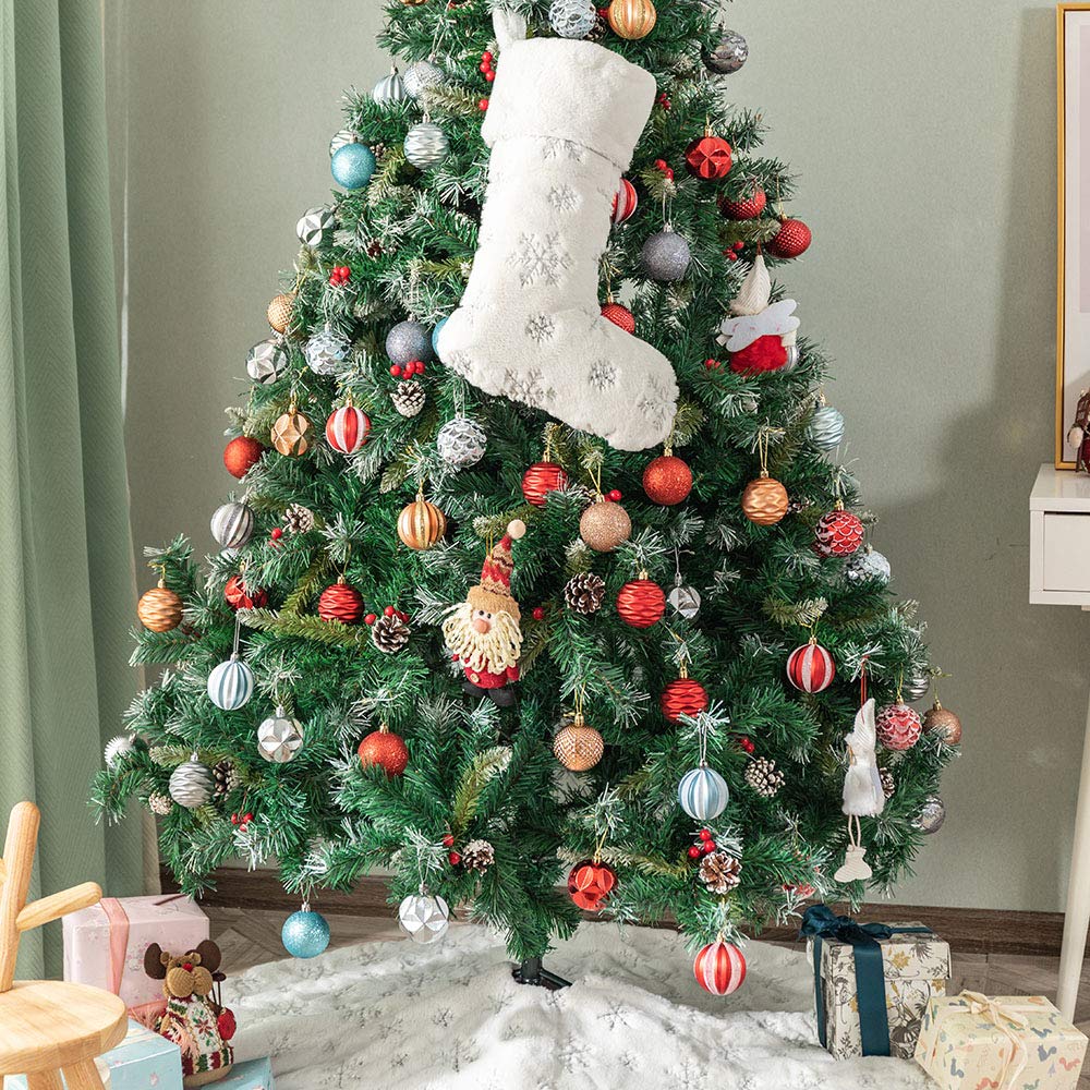 2PCS Large Plush Christmas Stockings - 22 Inches White Faux Fur Xmas Stockings with Silver Sequin Snowflake Design for Fireplace Mantel Decor | Perfect for Holiday Gift Giving & Christmas Home Decor