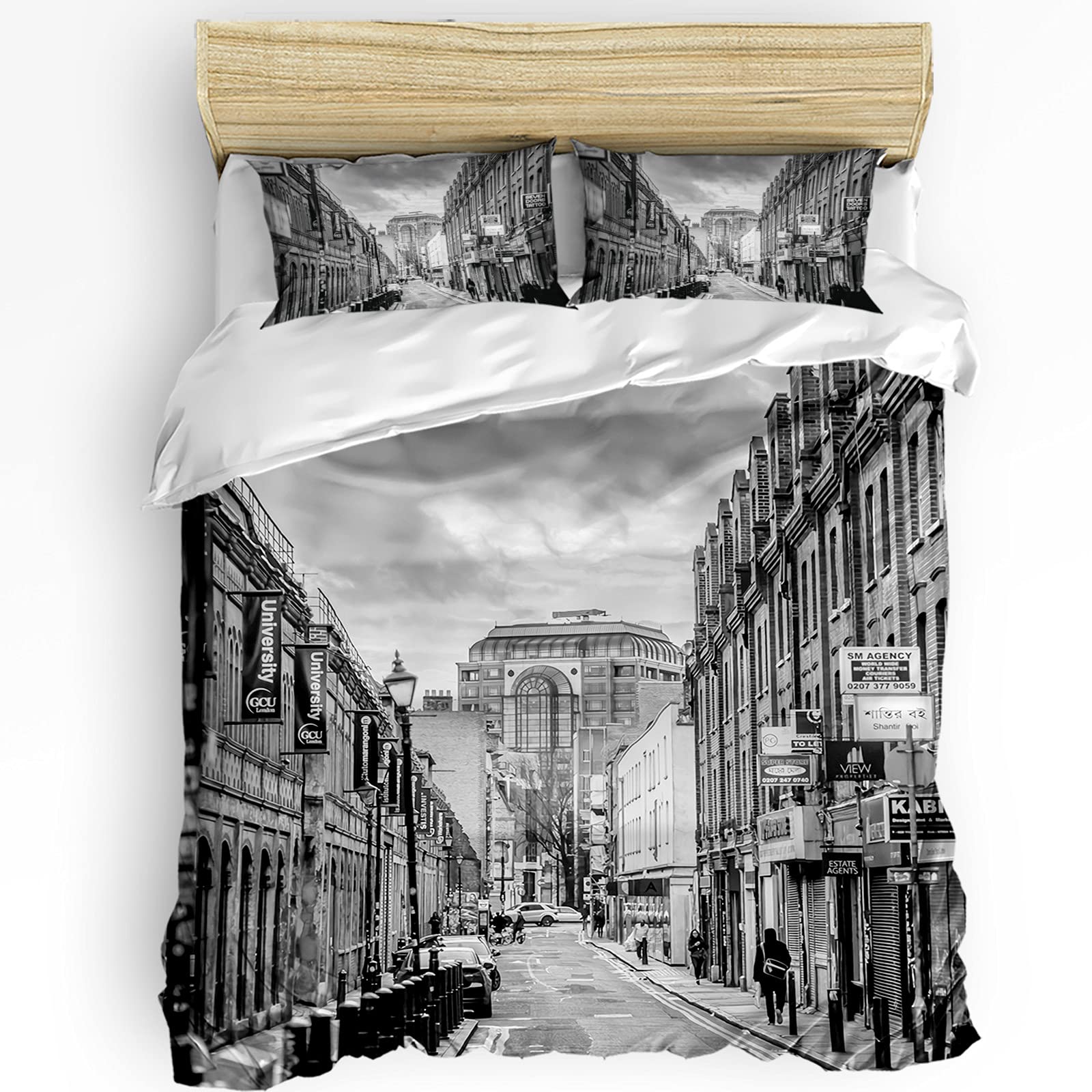 3-Piece Twin Duvet Cover Set - Landon Street Collections, Soft Quilt Cover with 2 Pillowcases for Kids, Teens & Adults - Modern City Design - Perfect for Bedrooms, Dorms & Guest Rooms