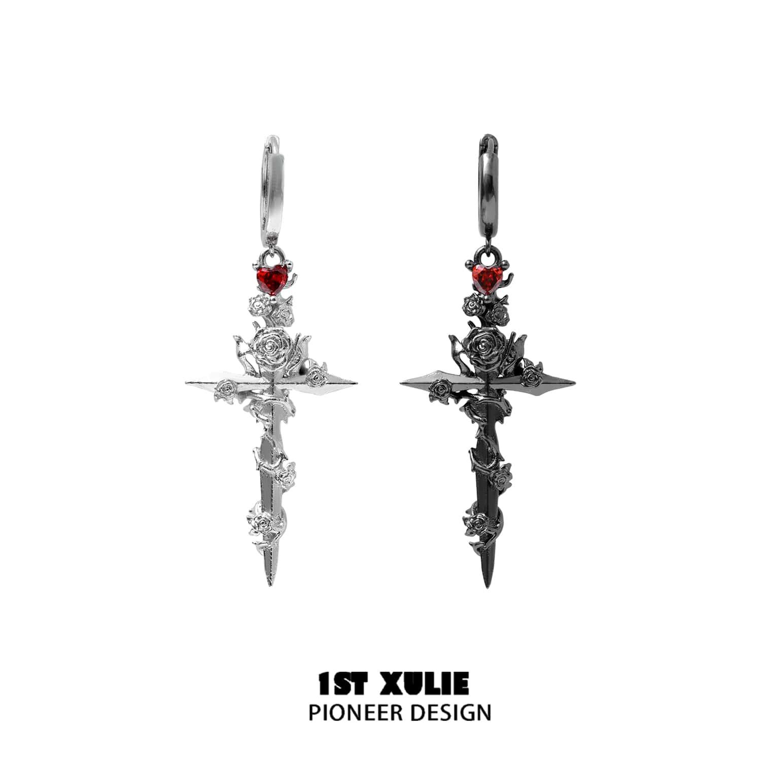 24K Gold & 18K Platinum Plated Sword Stud Earrings for Women - Elegant Rose Design - Perfect for Costume Parties, Cosplay & Gothic Fashion Accessories