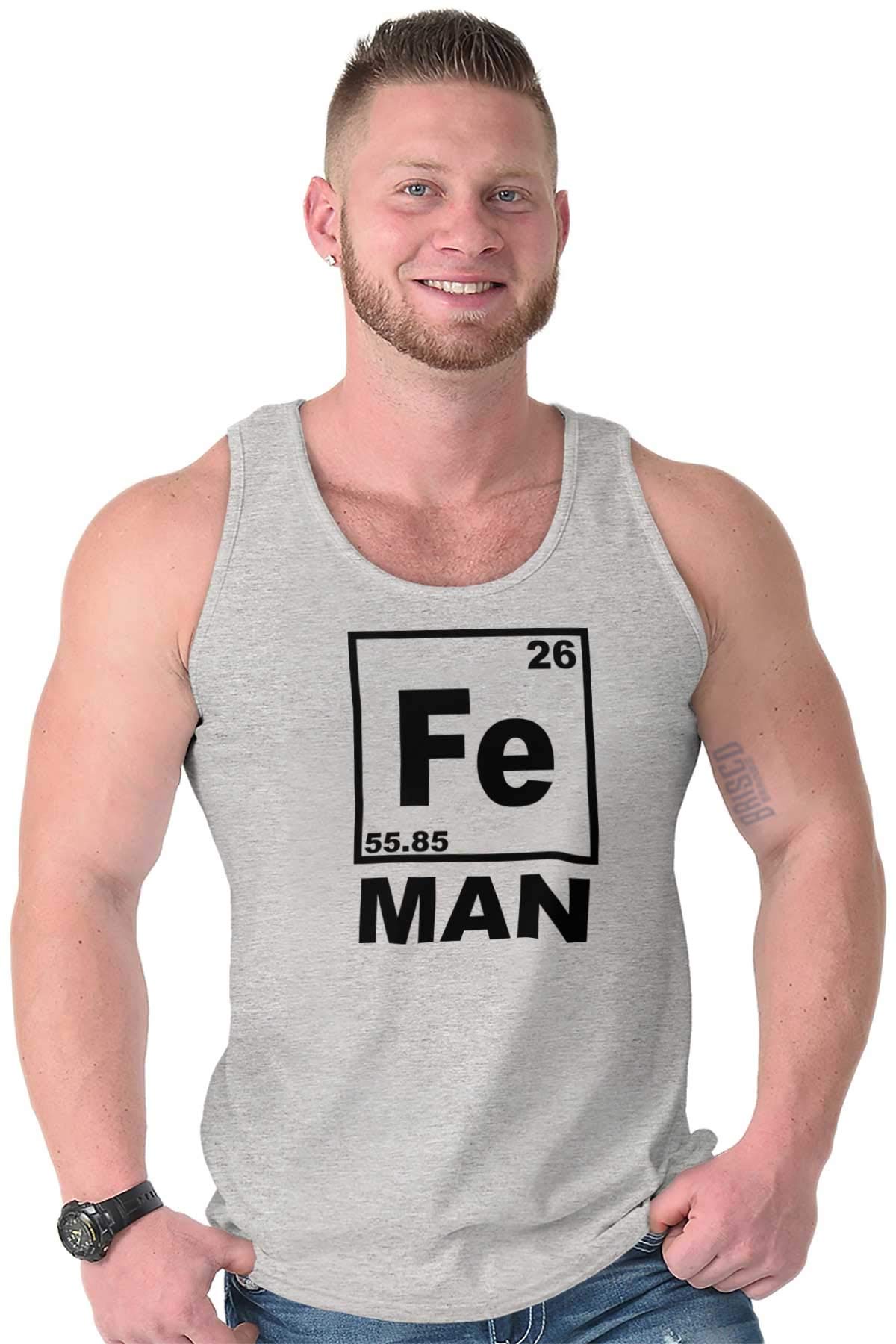 Fe Iron Science Elements Superhero Tank Top Sleeveless Tee for Men - Perfect for Chemistry Enthusiasts, Science Geeks & Comic Conventions