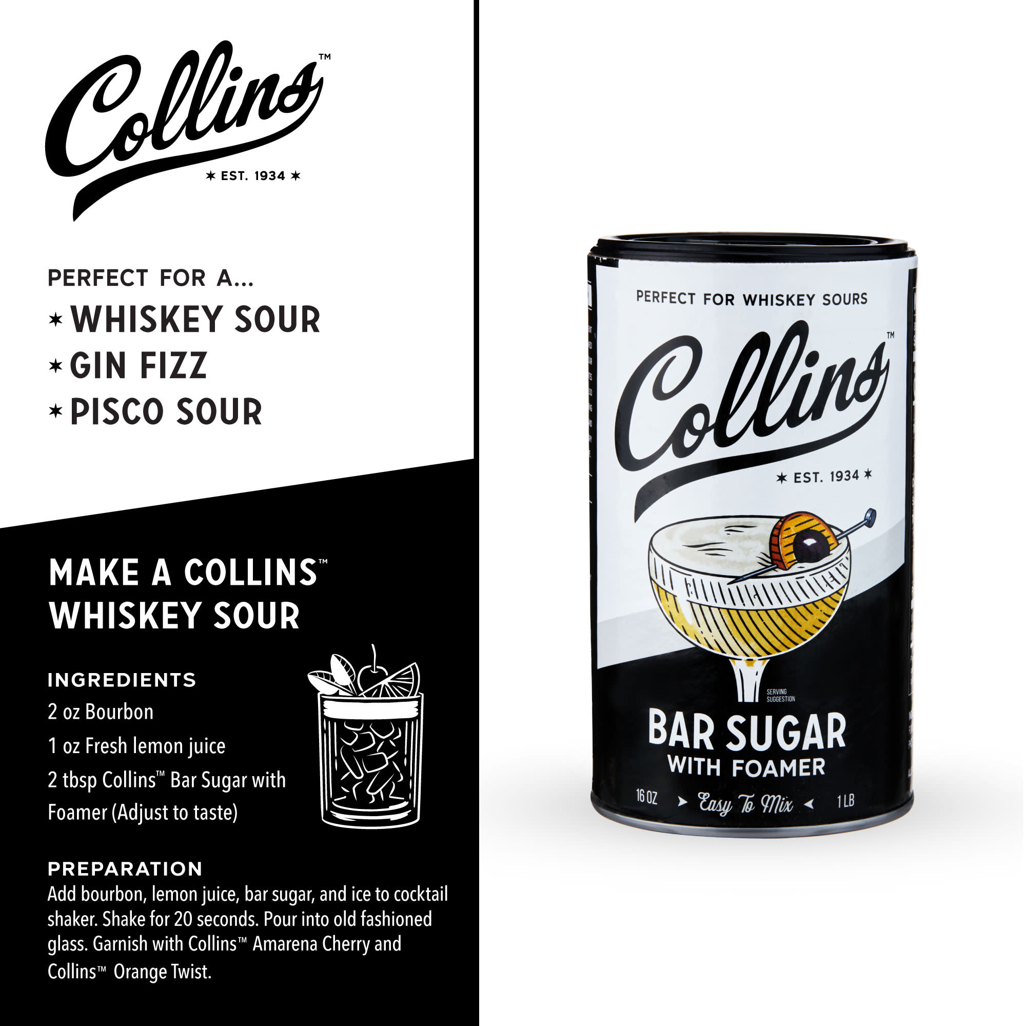 Bar Sugar with Foamer 16 oz - Premium Cocktail Mixing Sugar for Coffee, Tea & Bartending - Perfect for Home Bars & Professional Use