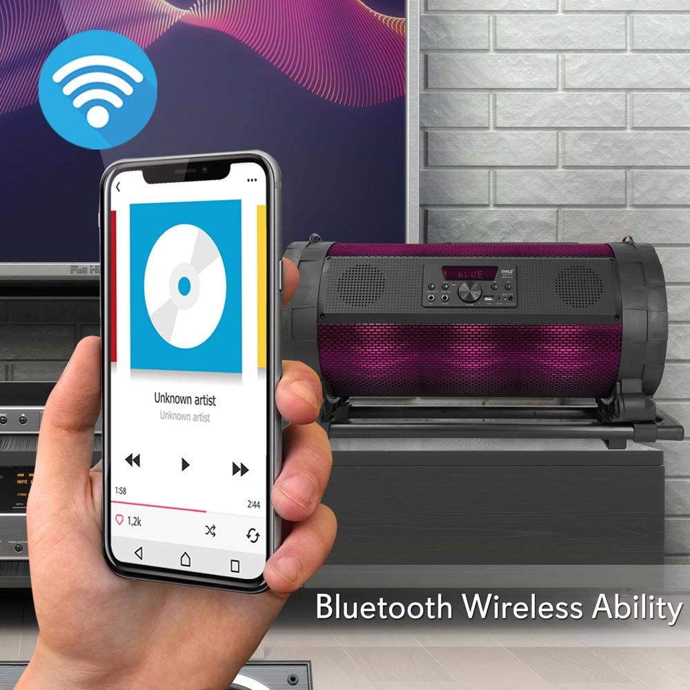 Pyle 600W Portable Bluetooth Boombox Stereo System - Wireless Outdoor Speaker with LED Lights, FM Radio, MP3 Player, USB, Handle & Wheels, Karaoke Mic & Remote - Perfect for Parties, Beach, Camping & Outdoor Events