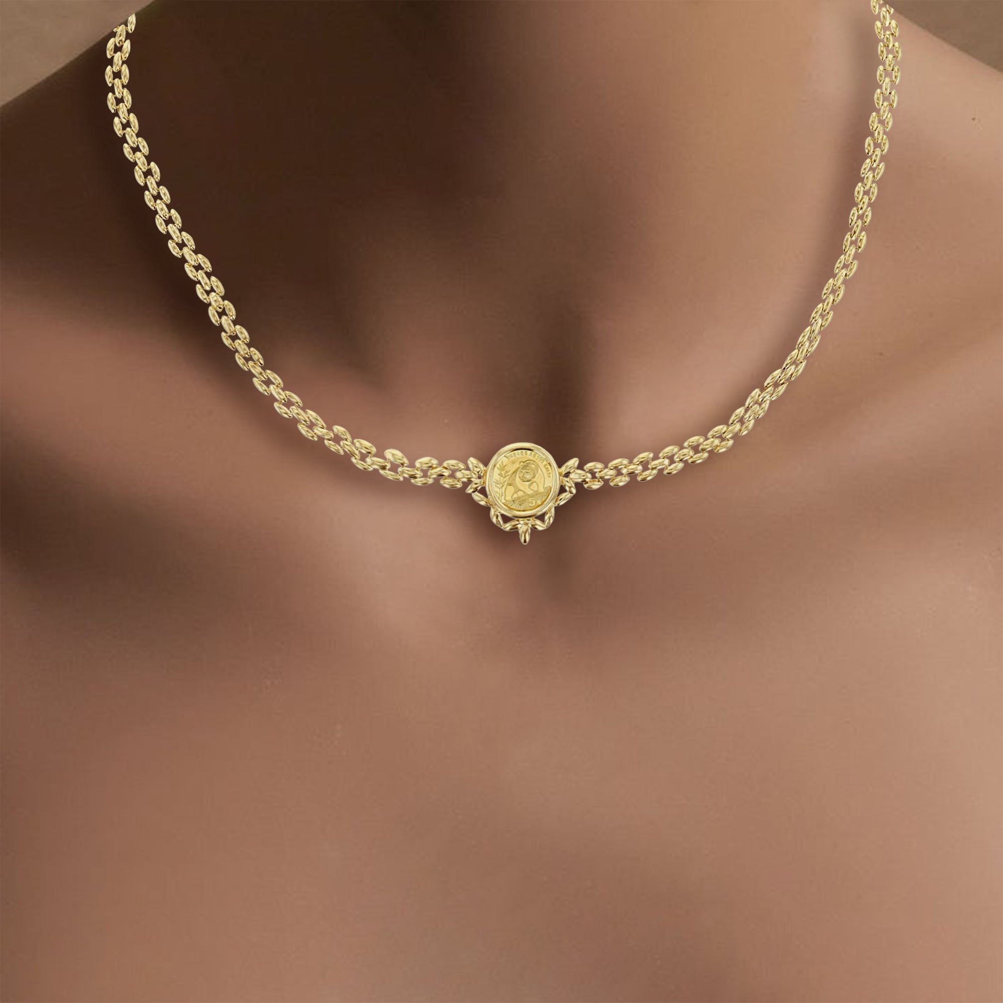 1/20OZ Panda Coin Necklace with Polished Gold Link Chain - Cute Animal Jewelry Gift for Women, Girls - Perfect for Birthday, Anniversary & Everyday Wear