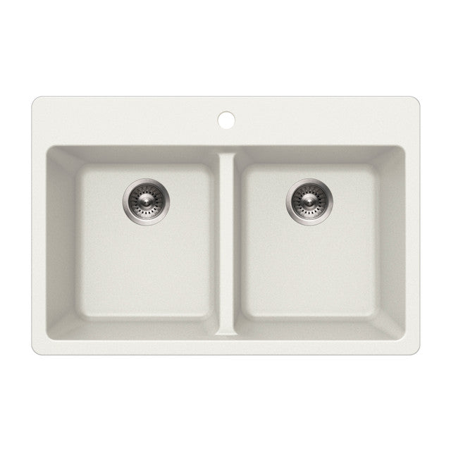 Houzer Quartztone Series 33 Granite Composite Drop-in Topmount 50/50 Double Bowl Kitchen Sink - M 300 CLOUD | Durable & Stylish for Modern Kitchens | Perfect for Meal Prep, Dishwashing & Entertaining