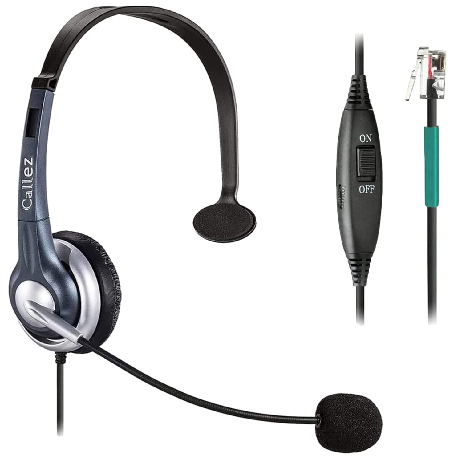 Callez Wired Mono Headset for Call Centers - RJ9 Phone Headset with Noise Canceling Microphone | Compatible with ShoreTel 480, Plantronics T10, Polycom, Zultys, Toshiba, NEC DT300 & Landline Deskphones (C300A2) | Perfect for Office, Customer Service & Remote Work
