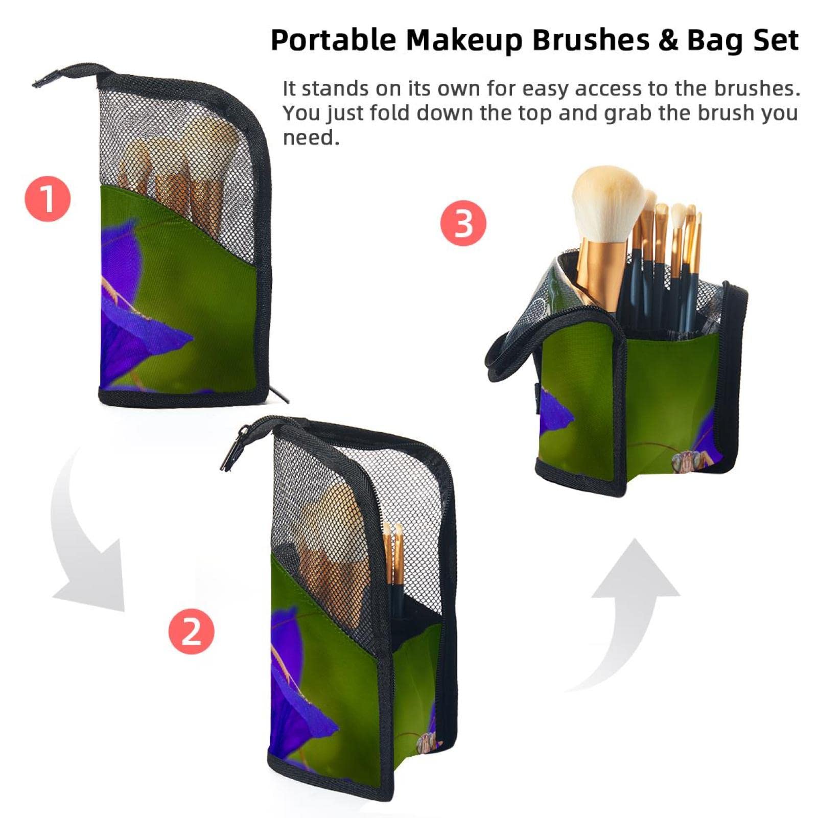12-Piece Makeup Brush Organizer Bag with Floral & Animal Print - Portable Travel Cosmetic Brush Holder Case for Professional Makeup Artists & Beauty Enthusiasts - Perfect for Home, Travel, and Salon Use