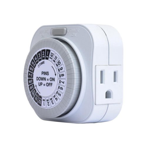 24 Hour Mechanical Outlet Timer - 15 Amp Heavy Duty Automatic Light Switch for Hydroponics, Farm Irrigation & Watering Systems | Perfect for Indoor Gardens, Greenhouses & Outdoor Agriculture