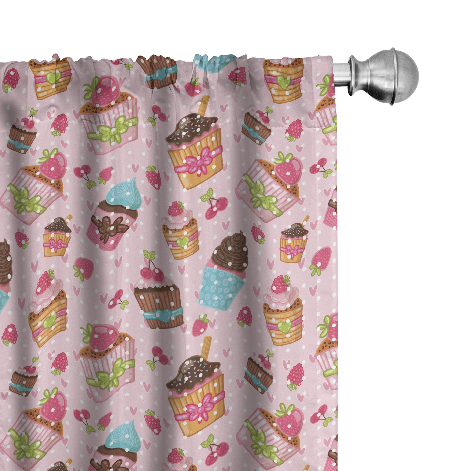 Ambesonne Pink Cupcake Kitchen Curtains - 2-Panel Set with Rod Pocket, 28