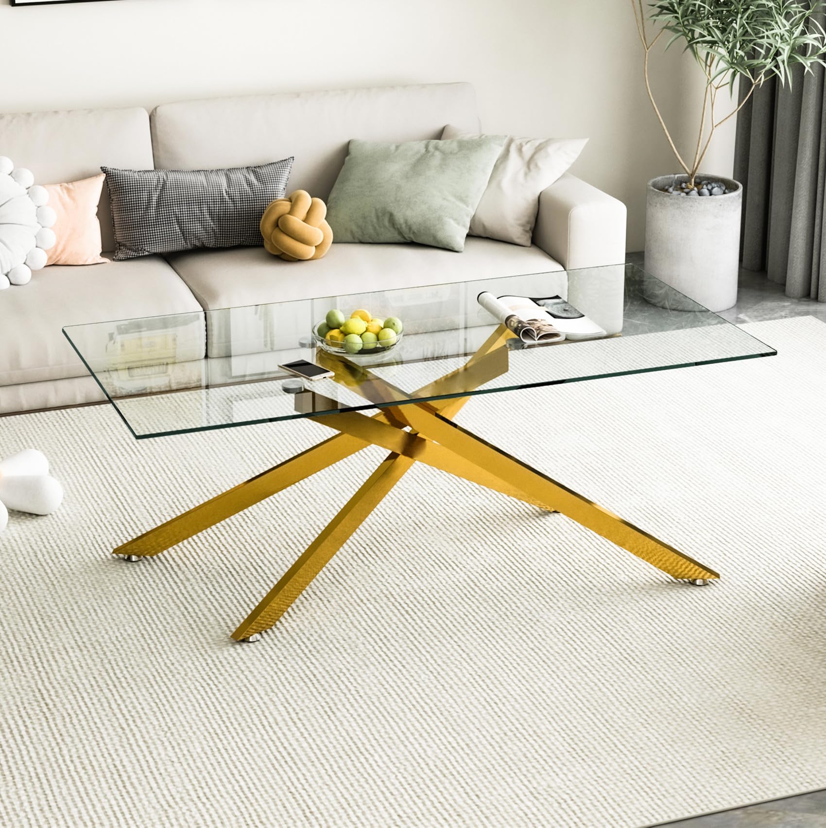 Modern 2-Piece Glass Coffee Table Set with Tempered Glass Top & Gold Metal Legs - Living Room & Home Office Furniture - Perfect for Small Spaces, Sofa Sets & Lounge Areas