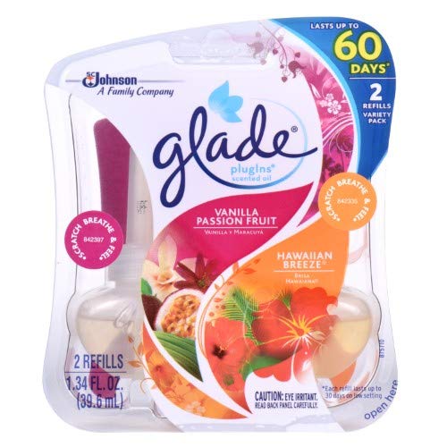 Glade PlugIns Scented Oil Refills - Vanilla Passion Fruit Fragrance (12 Pack) | Long-Lasting Air Freshener for Home, Office & Car | Eliminate Odors & Create Relaxing Atmosphere