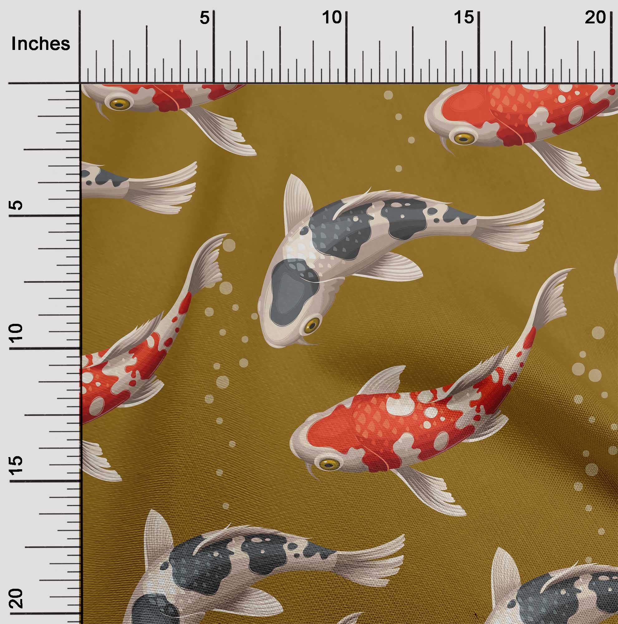 oneOone Cotton Jersey Dark Mustard Fabric - Bubbles & Koi Fish Ocean Print DIY Sewing Material by The Yard (58 Inch Wide) for Clothing, Quilting, and Home Decor Projects