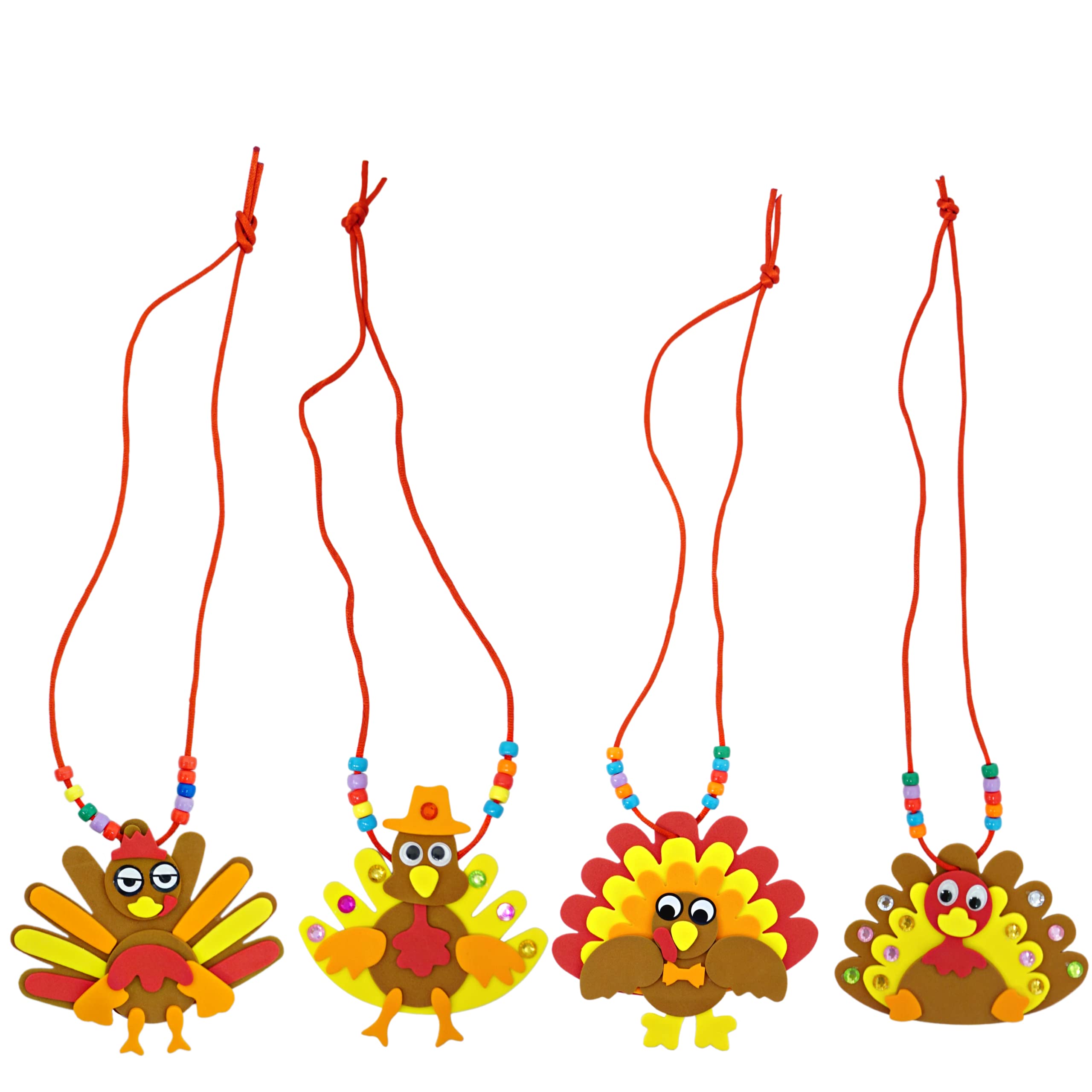 4E's DIY Turkey Necklace Craft Kit for Kids Bulk – 12 Pack Thanksgiving Toddler Crafts with 4 Styles, Thanksgiving Party Favors, Classroom Activities, Holiday Art Projects & Family Crafting Fun