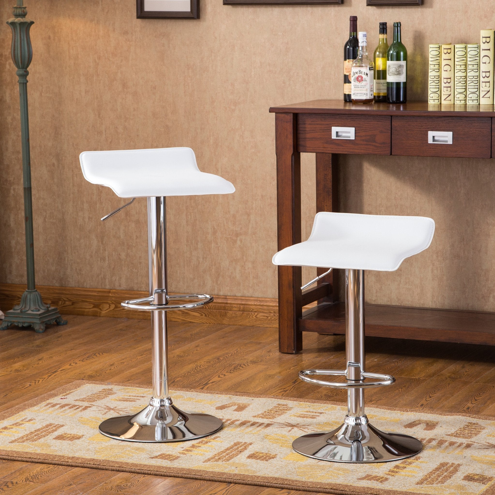 Baxton 3-Piece Adjustable Height White Bar Table Set - Modern Kitchen Island Stool Set for Dining, Entertaining & Small Spaces