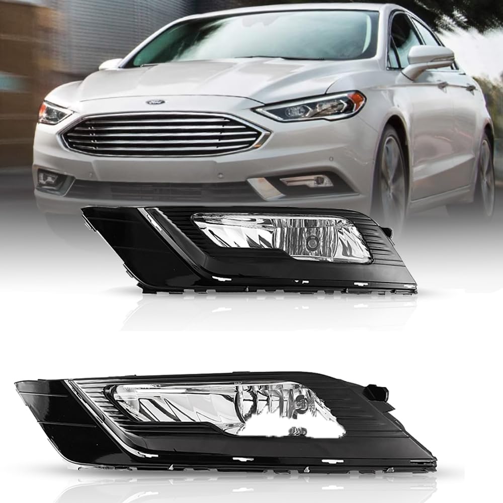 2017-2018 Ford Fusion Fog Lights Assembly - OEM Replacement Driving Lamps with H8 Halogen Bulbs, Wiring Harness & Switch (Black Housing, Clear Lens) - Perfect for Night Driving & Low Visibility Conditions