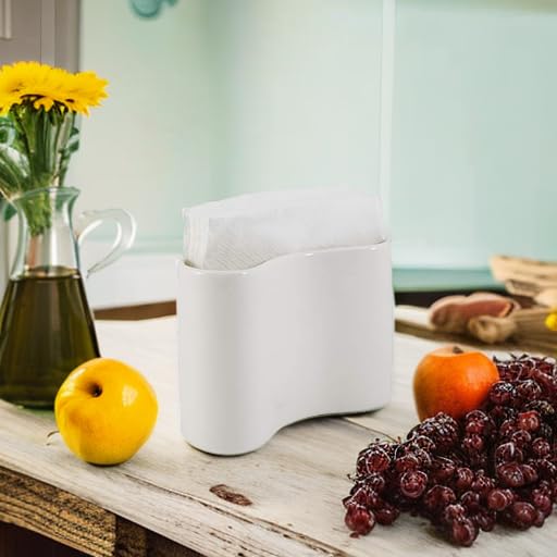Ceramic Napkin Holder - Modern Farmhouse White Upright Stand for Table Kitchen, Paper & Linen Cloth Napkins | Compact, Stylish & Sturdy | Perfect for Dining Room, Kitchen Counter & Farmhouse Decor