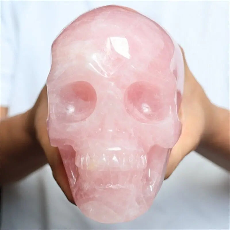 Natural Rose Quartz Hand Carved Skull - Pink Crystal Gemstone for Reiki Healing, Meditation & Spiritual Decor | Unique Gift for Yoga Practitioners & Energy Workers