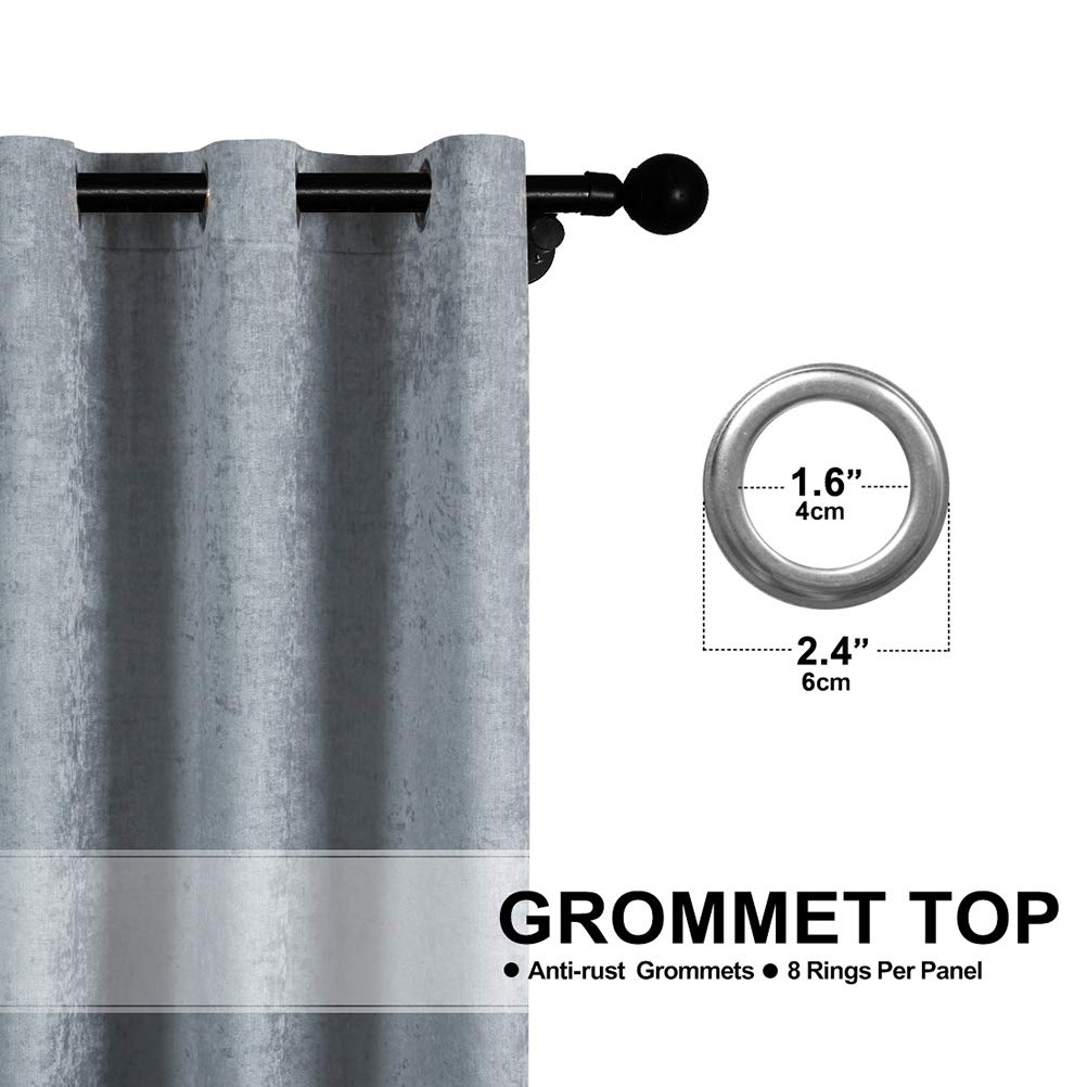 ELKCA Silver Grey Chenille Curtains - Blackout Thermal Insulated Grommet Top Window Drapes for Bedroom & Living Room (52