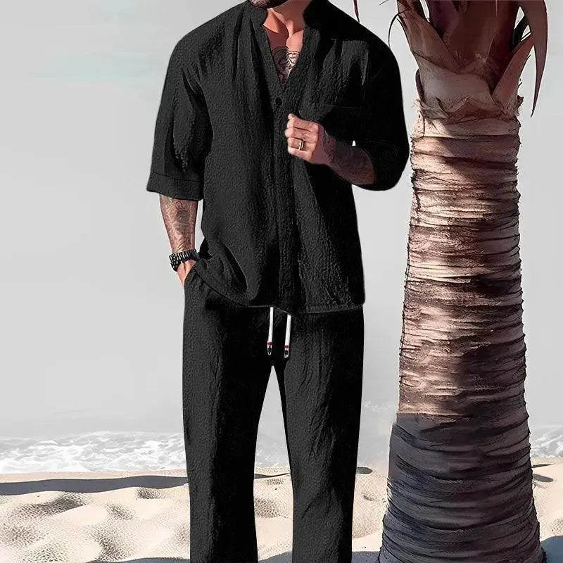 Men's Relaxed Casual Linen Two Piece Set - Comfortable Summer Outfit for Beach, Travel & Lounge Wear