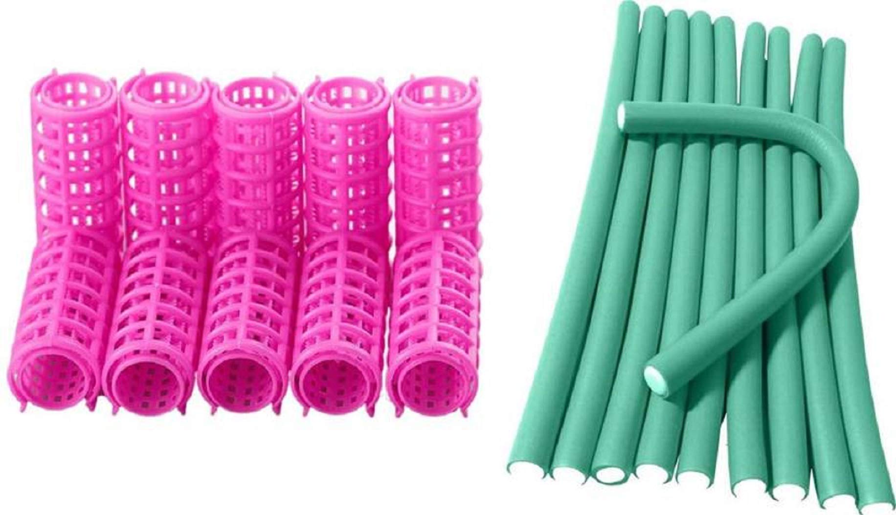 Elecsera 10-Piece Plastic Roller Set + 10-Piece Rubber Roller Set (Multicolor) Hair Curlers for Styling & Volume - Perfect for Home Salon, Professional Use, and DIY Hairstyles
