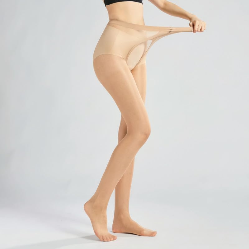 Verdancy Plus Size Women’s Sheer Crotchless Pantyhose - Shimmery Stockings for 264lbs, High Waist Footed Tights for Sensual Wear & Special Occasions