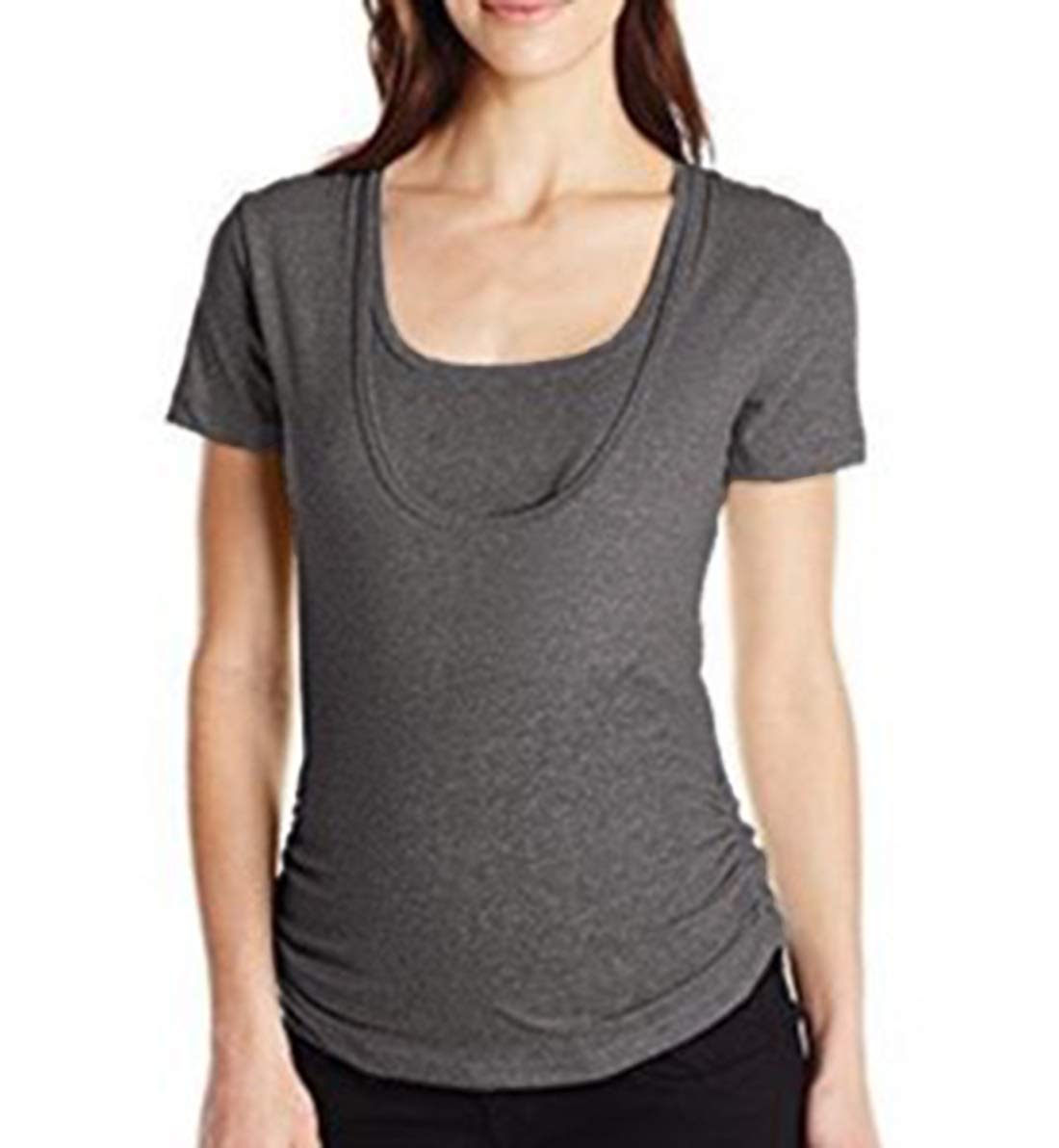 BB Basic by Bun Maternity Women's Maternity & Nursing Tee Shirt - Soft Cotton Breastfeeding Top for Pregnancy & Postpartum Comfort - Perfect for Everyday Wear, Nursing at Home or Work