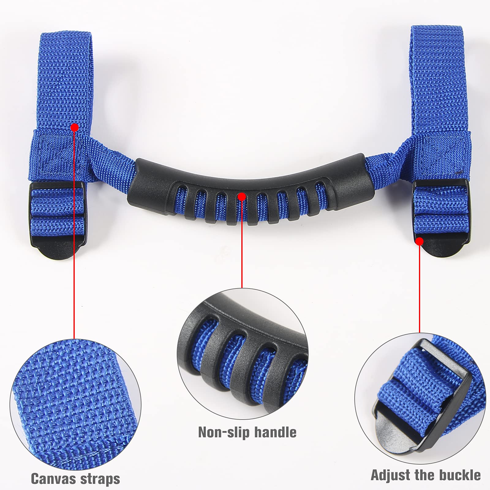 CheroCar Heavy Duty Roll Bar Grab Handles for Jeep Wrangler (1987-2020) - Black & Blue Off-Road Accessories for YJ TJ LJ JK JL Models - Perfect for Sahara, Rubicon & Unlimited - Enhanced Safety & Comfort During Off-Roading Adventures