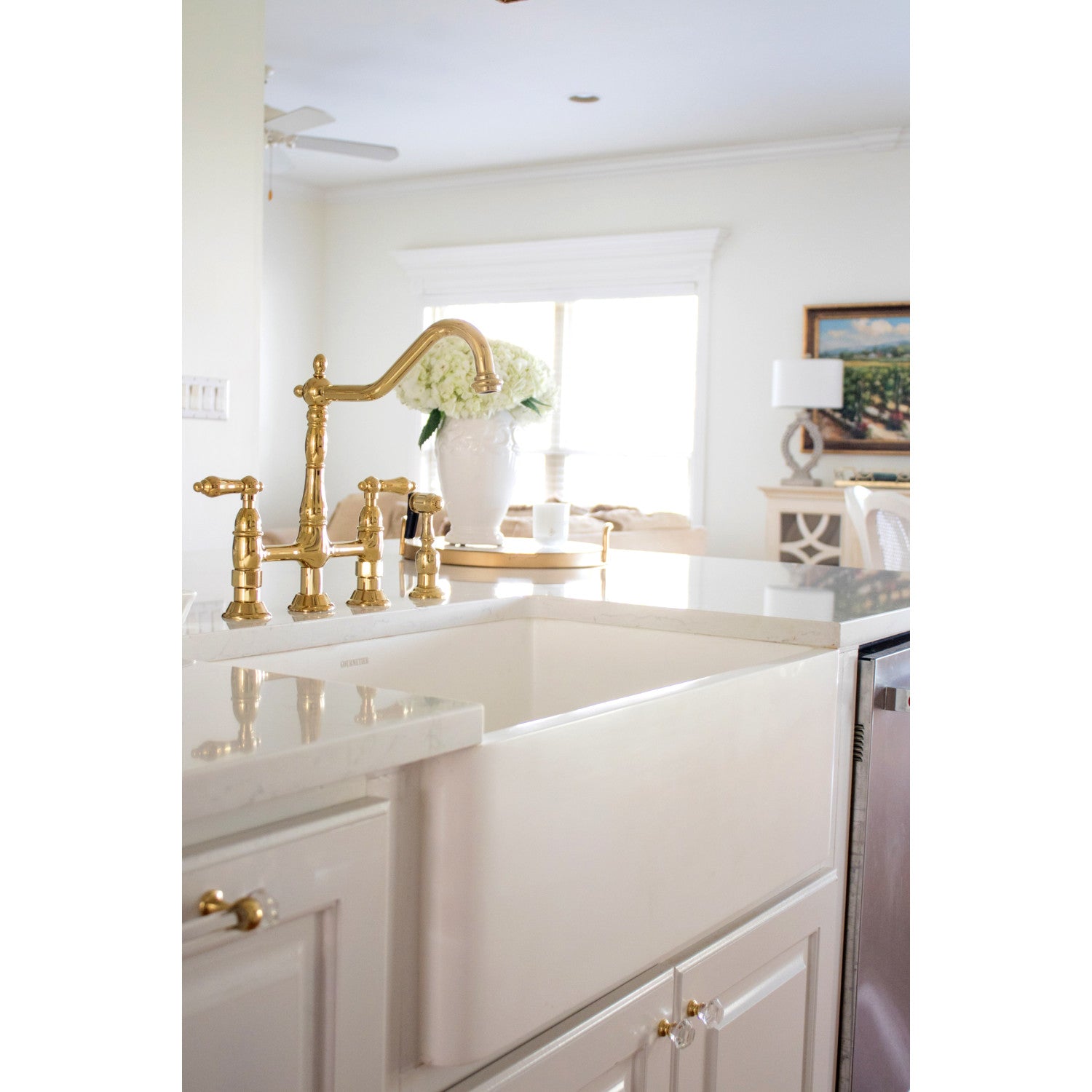 Arcticstone GKFA301810BC 30 Inch White Farmhouse Kitchen Sink - Solid Surface Apron Front Single Bowl with Strainer, Matte Finish | Perfect for Rustic & Modern Kitchens