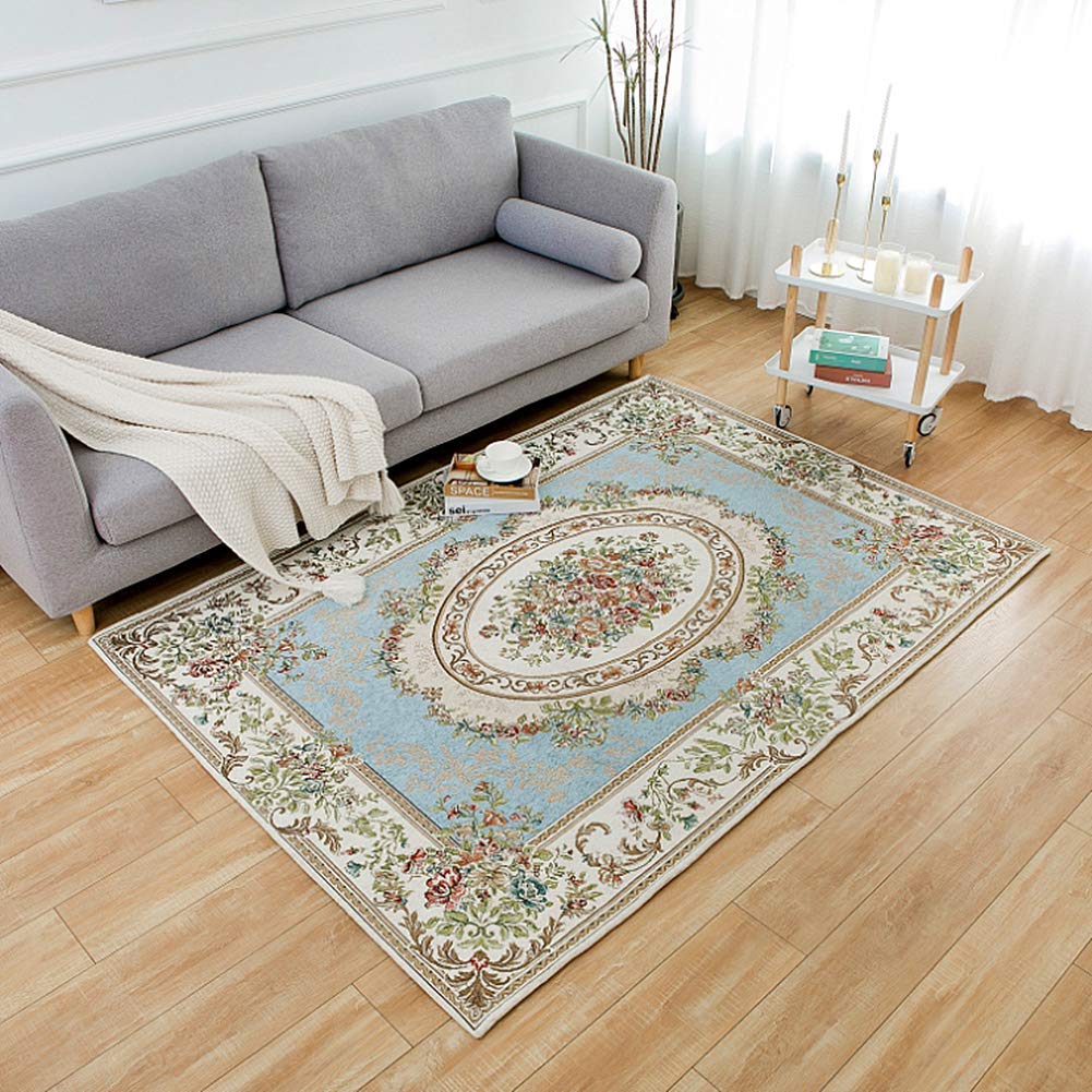 Ukeler Rustic Floral Cotton Area Rug - Non-Slip Soft Floor Mat with Country Blue Rose Design (55''x78.7'') for Living Room, Bedroom & Home Decor | Perfect for Farmhouse, Cottage & Boho Style Interiors