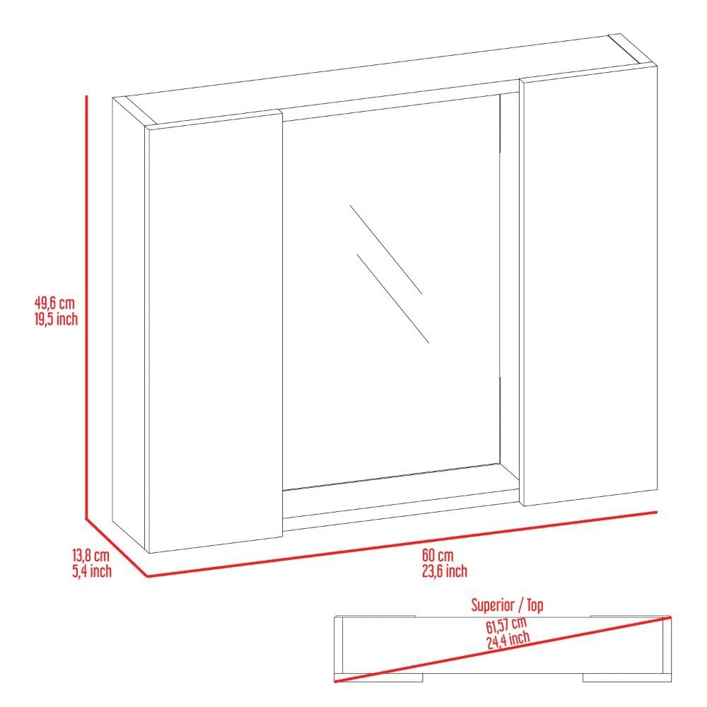 White Medicine Cabinet with Single Door, 2 External & 3 Interior Shelves - 18