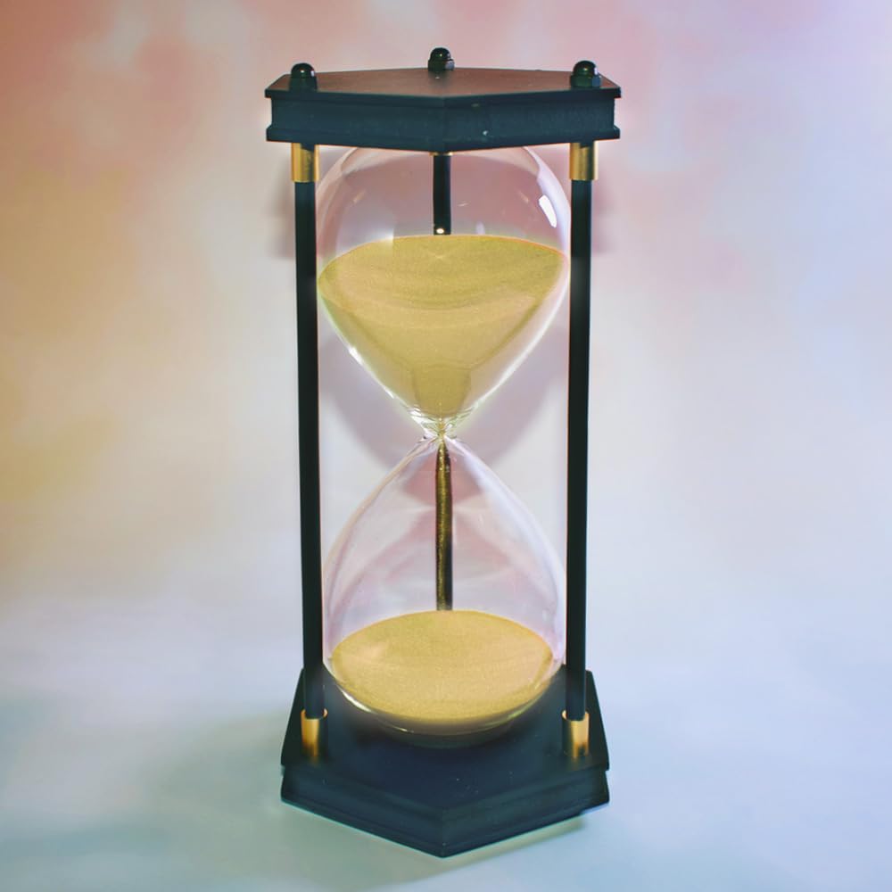 60 Minute Large Hourglass Timer - Decorative Hexagon Sandglass with Yellow Sand for Home Office, Kitchen, Classroom & Meditation