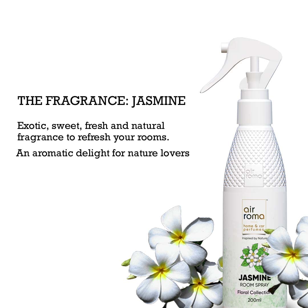 Natural AIR-ROMA Lemongrass & Jasmine Scented Air Freshener Spray - Long Lasting Odor Eliminator for Home, Office, Bathroom, Living Room & Hotel (2 Pack, 200ml Each) | Perfect for Freshening Small Spaces, Cars & Work Desks