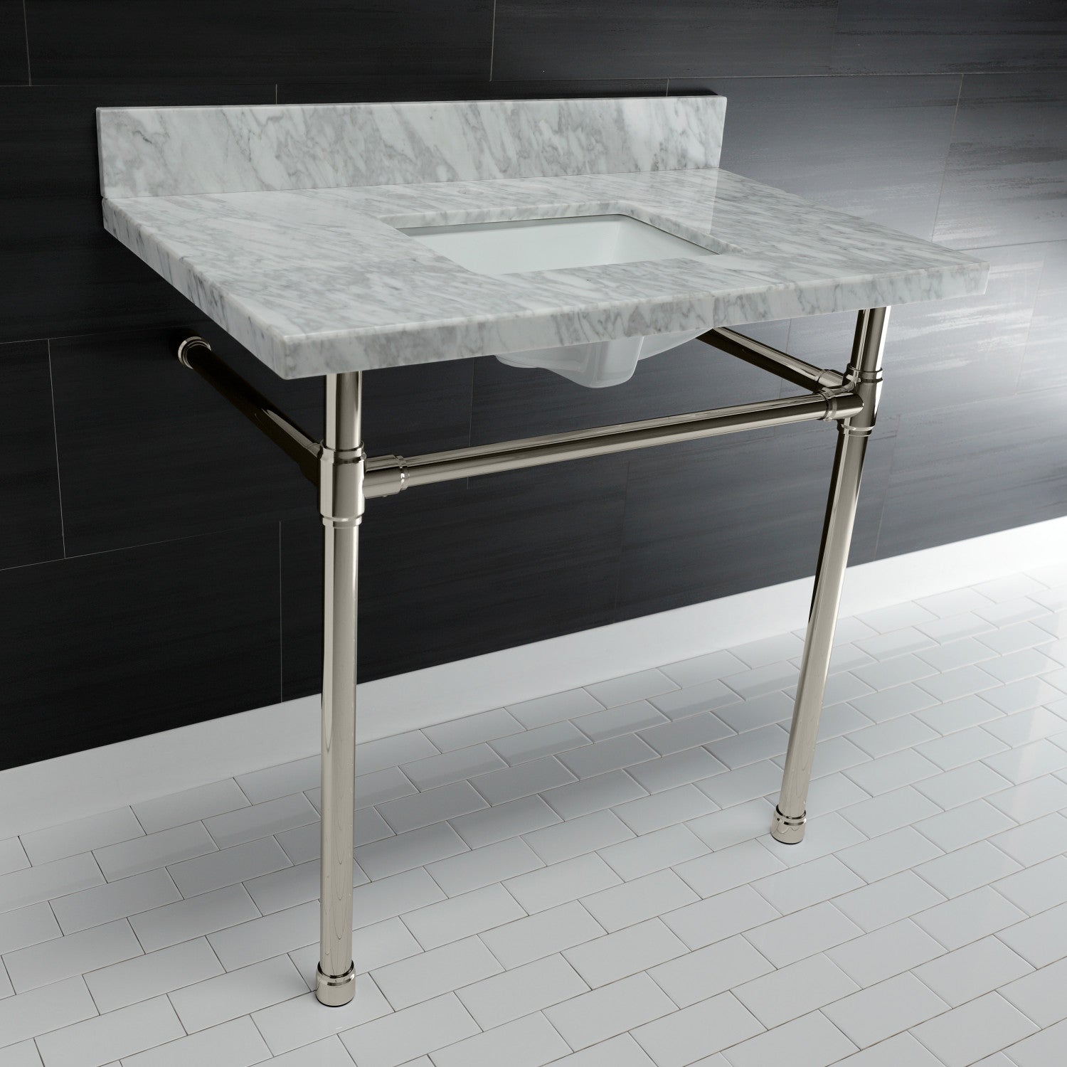 Dreyfuss 36 Inch Carrara Marble Bathroom Vanity Top with Stainless Steel Legs (8 Inch, 3 Hole) - Perfect for Modern Bathroom & Powder Room Renovations