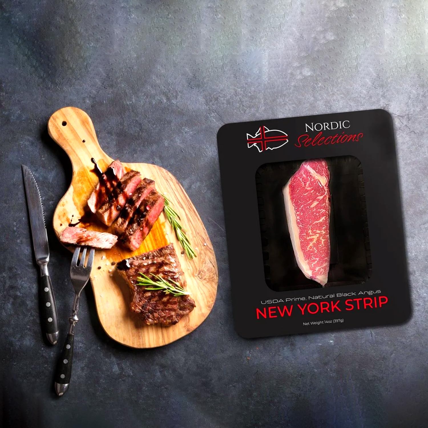 Premium USDA Prime Grass-Fed Black Angus Steak Bundle - 4 Steaks (16oz Ribeye, 14oz NY Strip, 2x8oz Filet Mignon) with Garlic Pepper Sea Salt - Perfect for Grilling, BBQ & Special Occasions