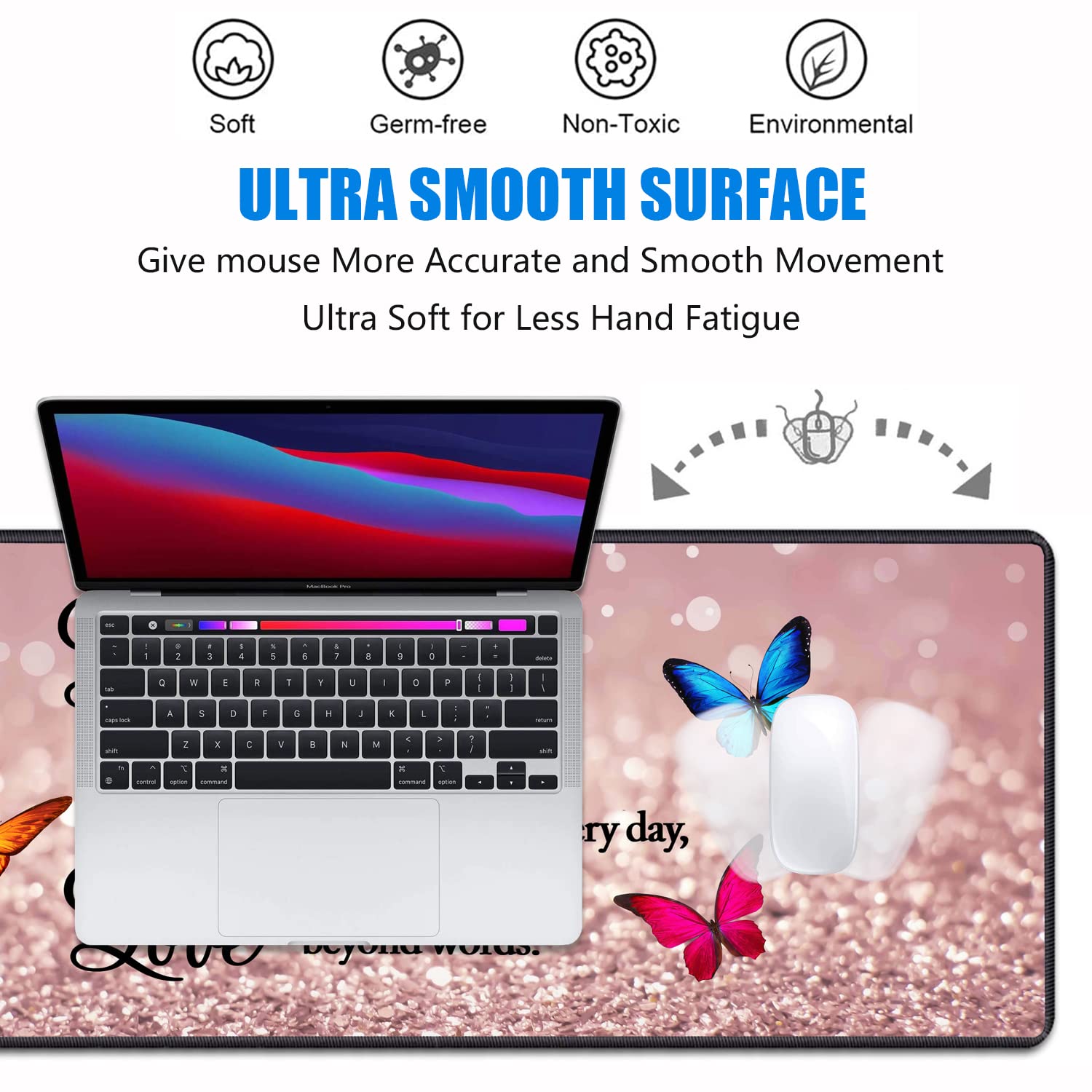 XXL Gaming Mouse Pad 31.5x11.8 Inches - Non-Slip Desk Mat with Stitched Edges & 4 Coasters for PC, Laptop, Office & Home Gaming Setup - Glitter Live Laugh Love Design - Perfect for Work, Gaming & Computer Use