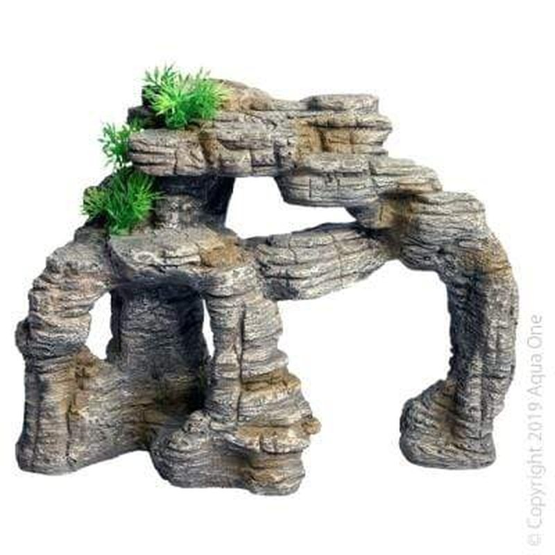 Aqua One Artificial Rock Cliff with Plant - 26.5 x 13 x 20.5cm Reptile Decor for Terrarium, Aquarium & Vivarium - Perfect for Geckos, Frogs & Lizards Habitat Enhancement