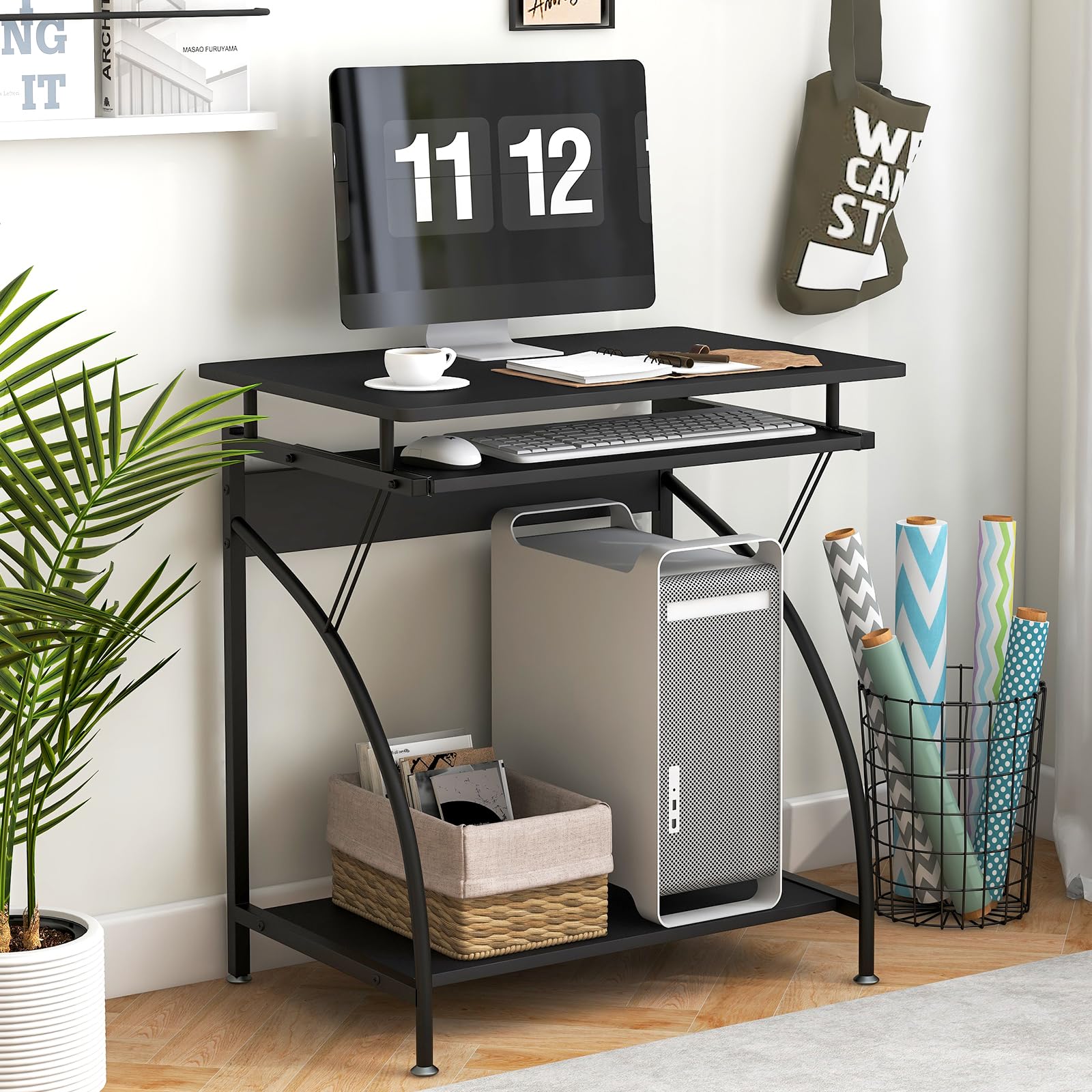 Tangkula Compact Computer Desk with Keyboard Tray & CPU Stand - Home Office Workstation, Study Writing Desk for Small Spaces, Portable PC Laptop Table for Bedroom - Perfect for Remote Work, Gaming & Small Apartment Living