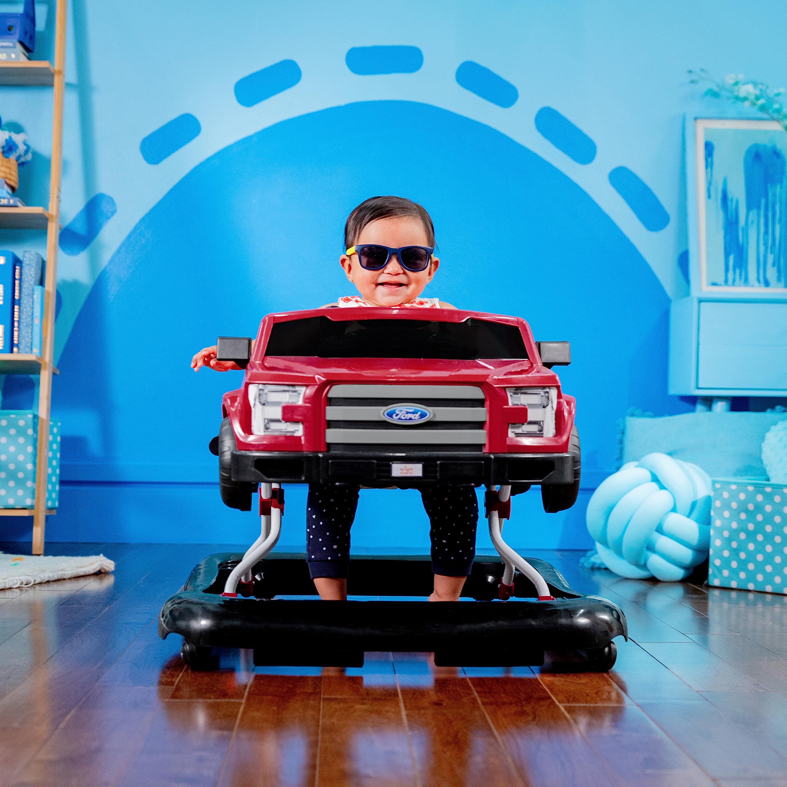 Bright Starts Ford F-150 4-in-1 Red Baby Activity Center & Push Walker with Removable Interactive Steering Wheel - Fun Learning Toy for Infants 6 Months and Up - Perfect for Playtime, Early Development & First Steps