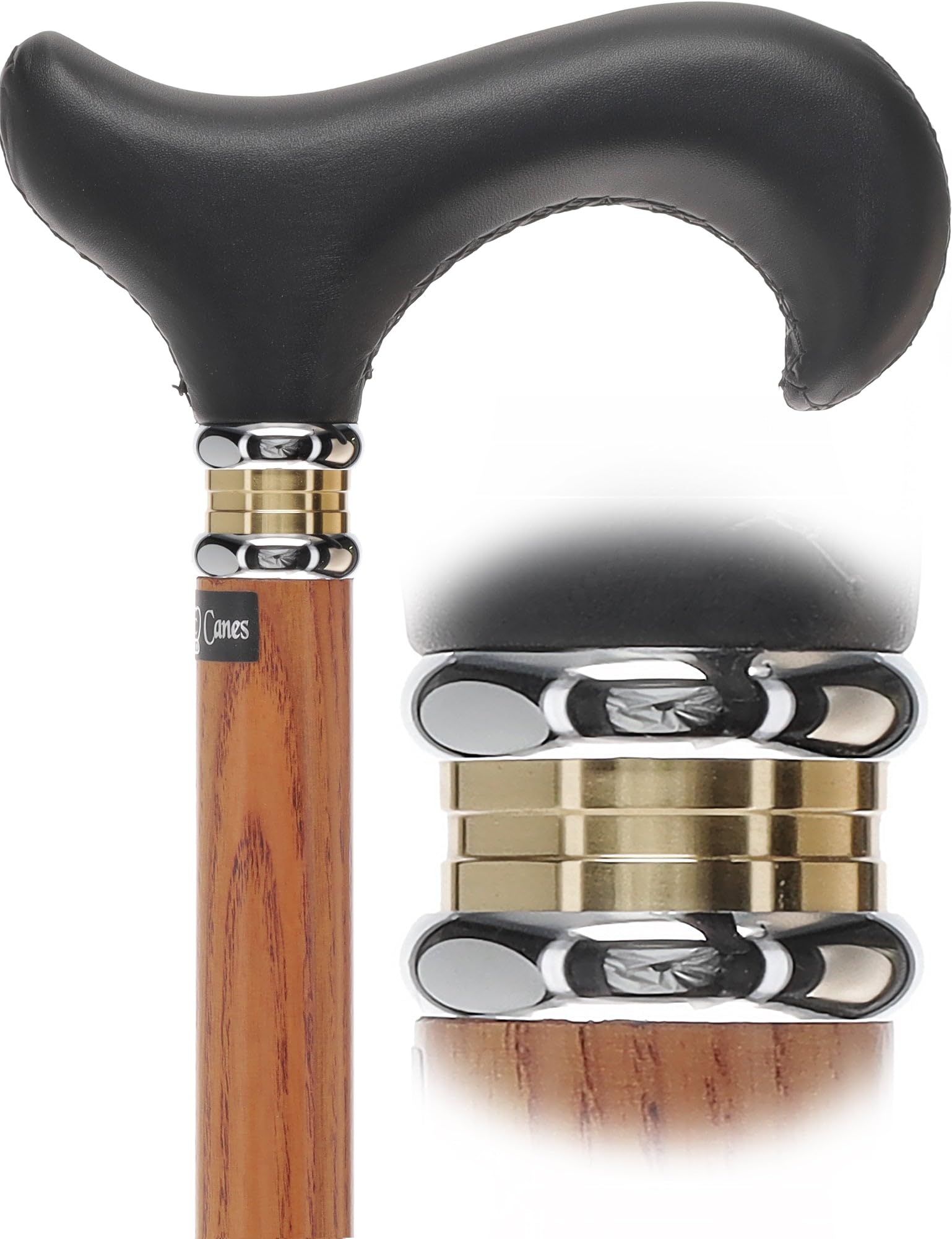 Premium Black Leather Wrapped Derby Walking Cane - Lightweight & Durable Leather Shaft with Two-Tone Collar - Fashionable Mobility Aid for Men & Women - Perfect Gift for Seniors, Hikers & Travelers - Ideal for Daily Use, Outdoor Adventures & Recovery Support