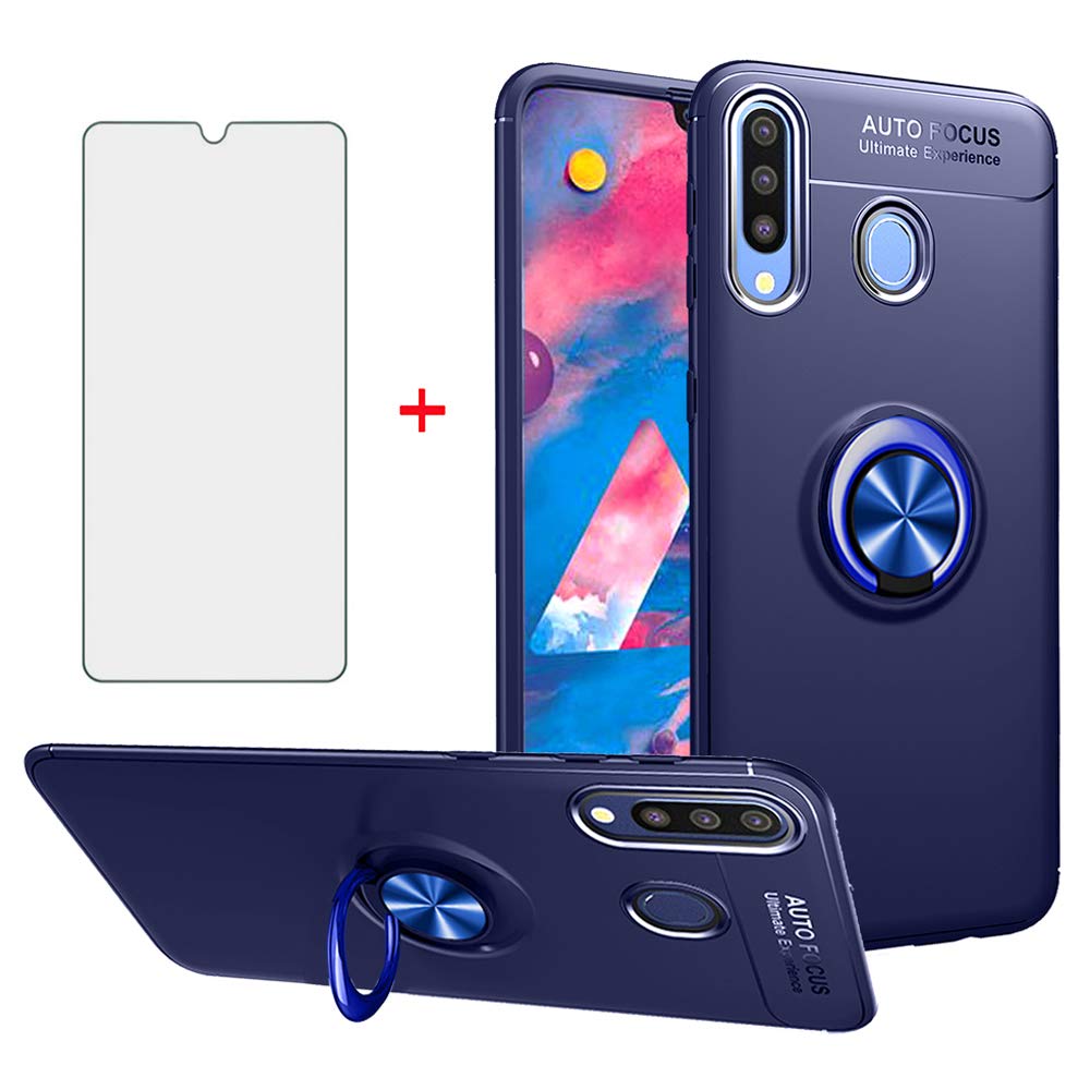 Samsung Galaxy A20 A30 Phone Case with Tempered Glass Screen Protector - Magnetic Ring Holder Stand, Kickstand, Rugged Silicone Cover for Galaxy M10s A20 A30 S20 20A 30A A205G - Blue | Perfect for Work, Travel & Outdoor Protection