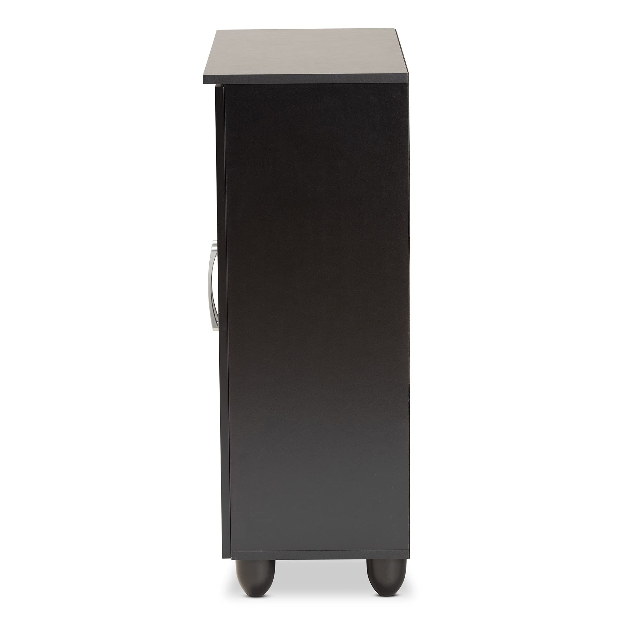 Baxton Studio Renley Modern Shoe Cabinet with Storage - Black and Silver Finish for Entryway, Hallway, or Bedroom Organization
