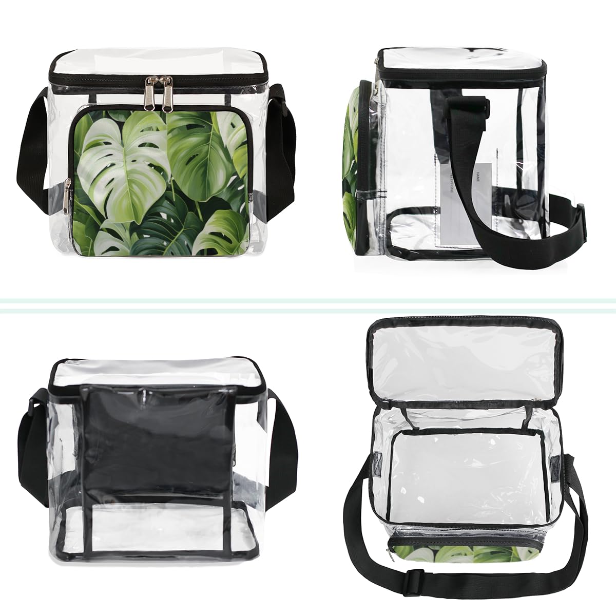 GzLeyigou Clear Tote Bag with Tropical Palm Leaf Design - Transparent Crossbody Shoulder Bag for Women | Perfect for Beach, Travel, Picnic, Concerts & Sports Events | Stadium Approved Lunch Tote & Shopping Bag